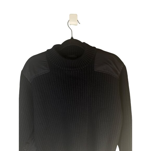 2/$30 Magaschoni Sweater M Black Wool & Nylon Ribbed Padded Shoulders & Elbows - Picture 9 of 13